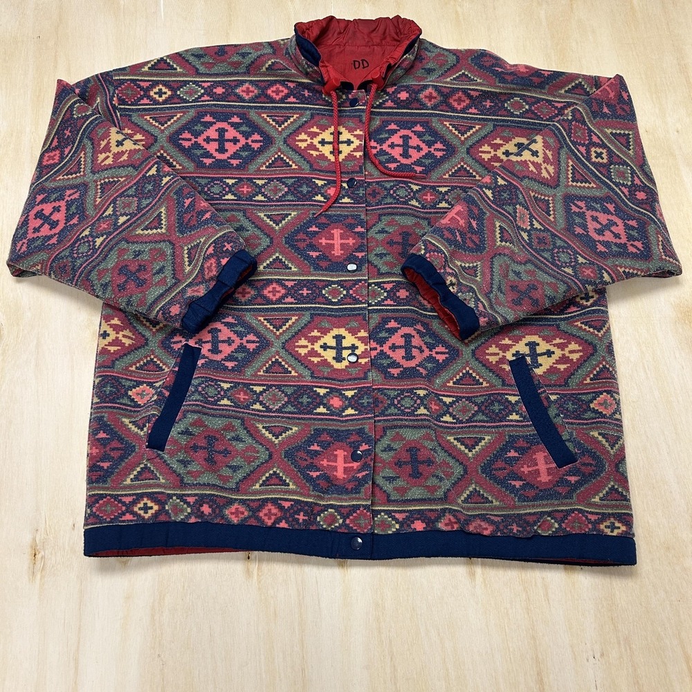 Vintage British Mist Southwestern Jacket Mens L Wool Snap Bomber Lined Pockets